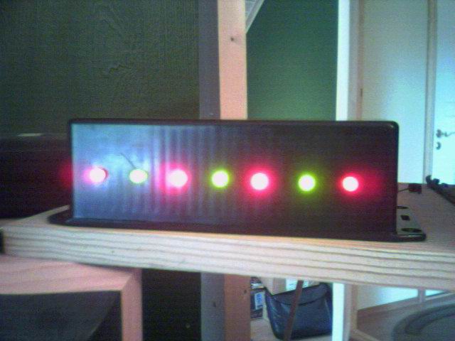 7 LEDs connected to the I/O module, showing statuses on my Linux server