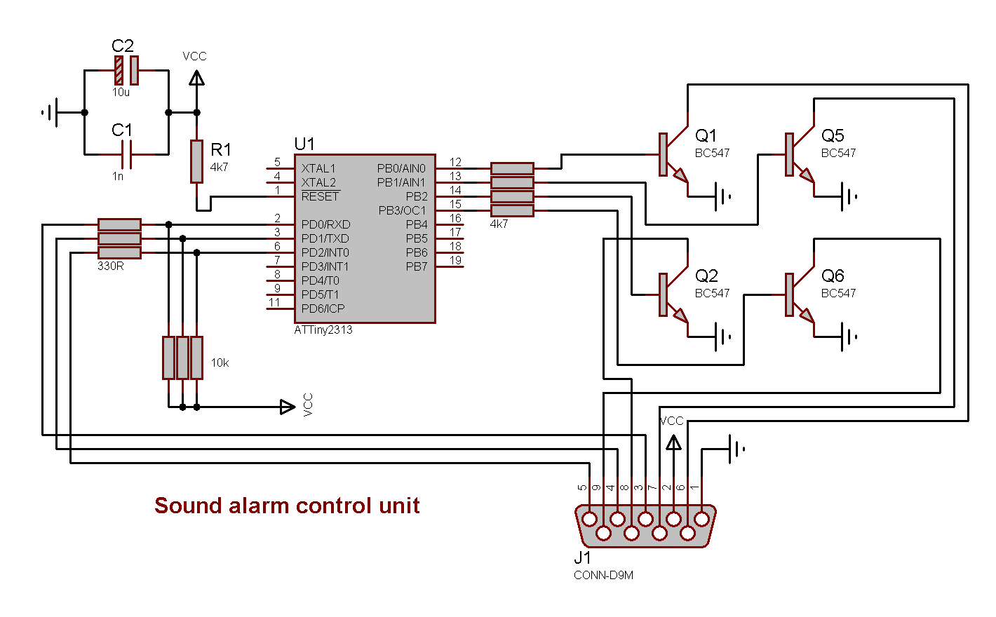 Schematics for the sound alarm controller