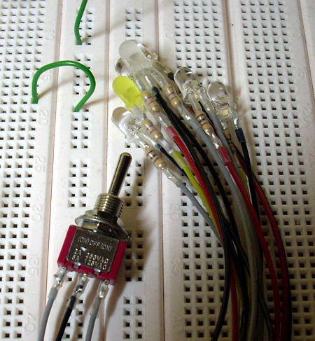 LEDs and switch, with wires