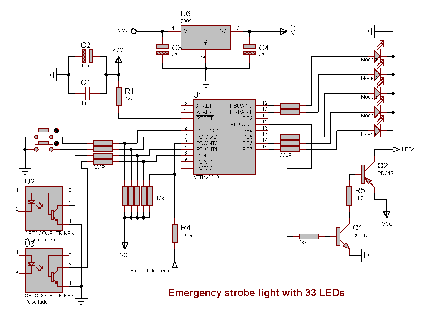 Schematic drawing of the emergency LED strobe