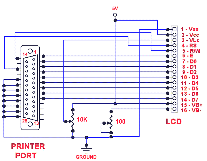 Parallel port LCD schematics