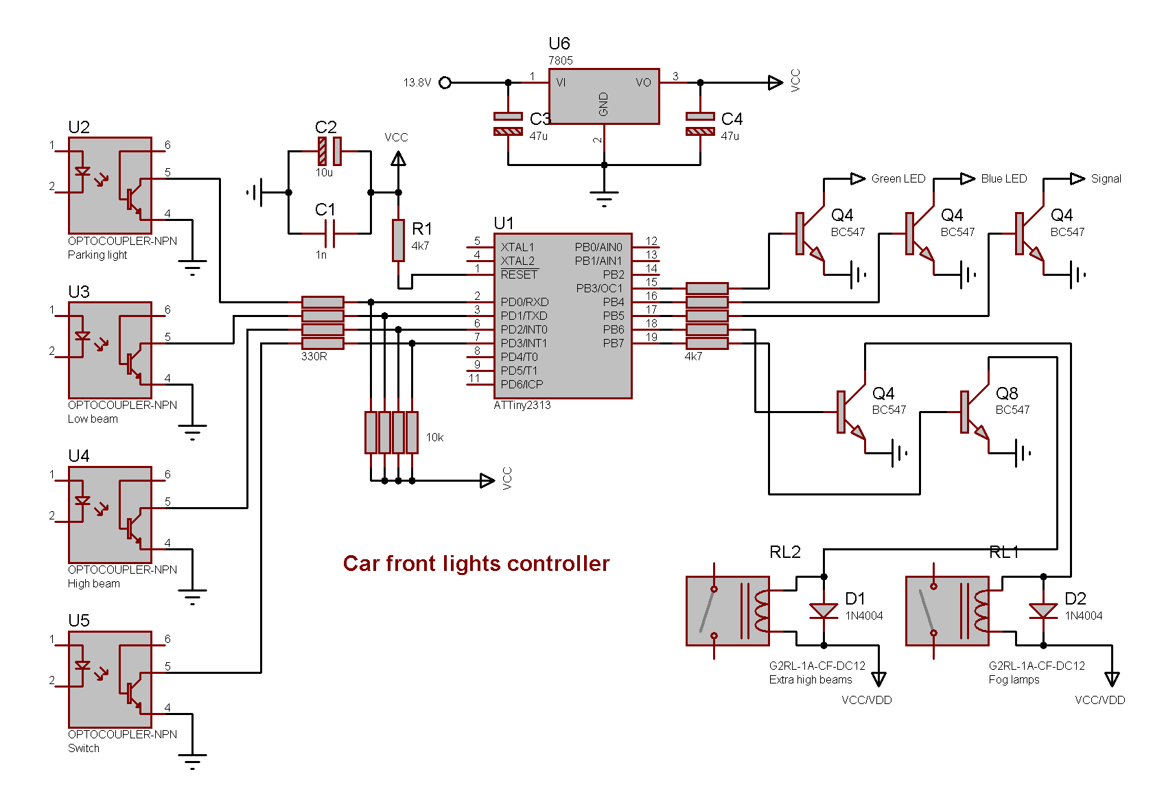 Car front lights controller schematics