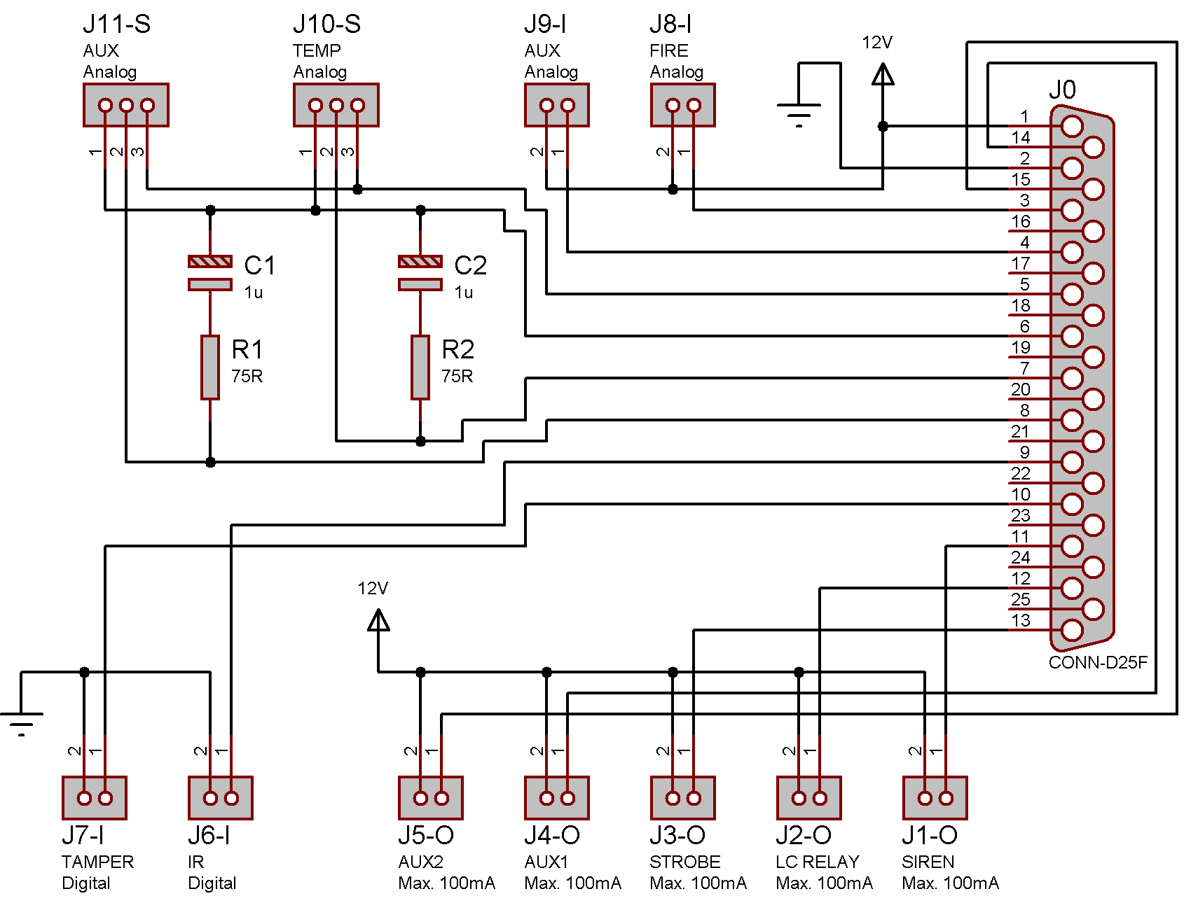 Schematics for D-sub connector