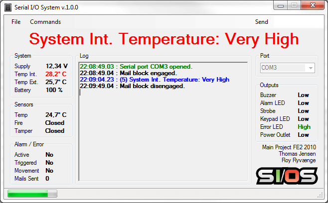 Very high temperature alarm in application