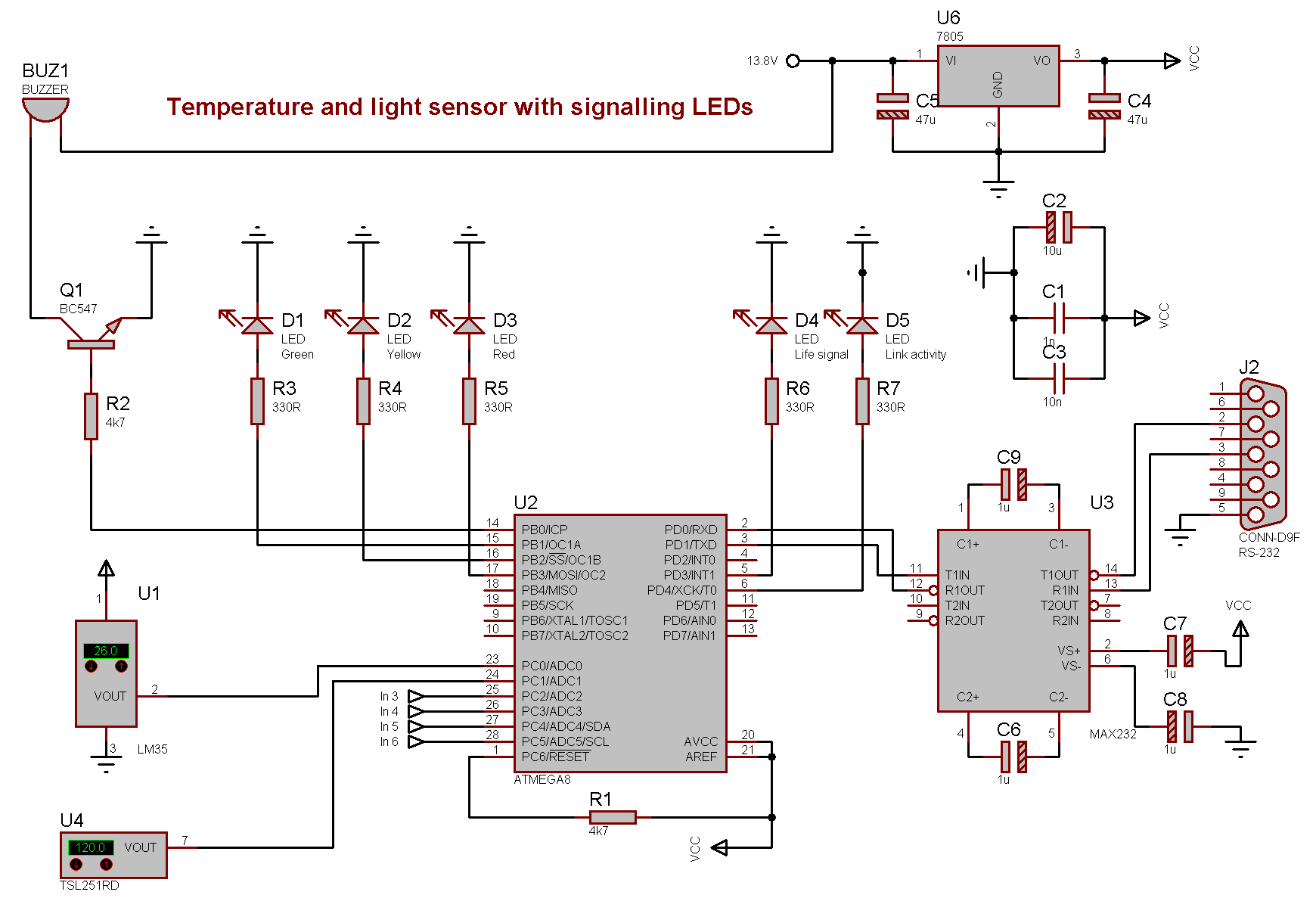 Schematic drawing for temperature and light sensor