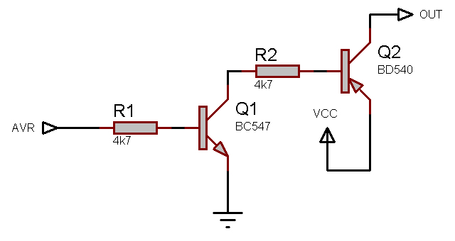 Schematics of digital output with NPN and PNP transistors