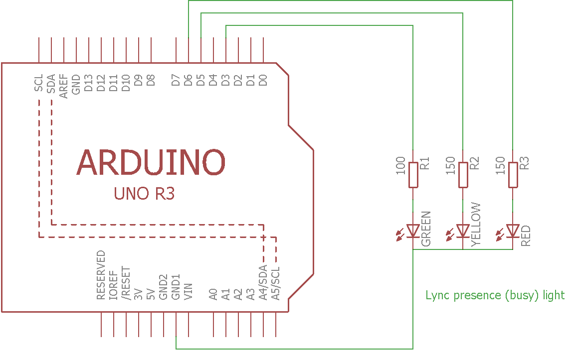 Schematics with Arduino UNO, LEDs and resistors