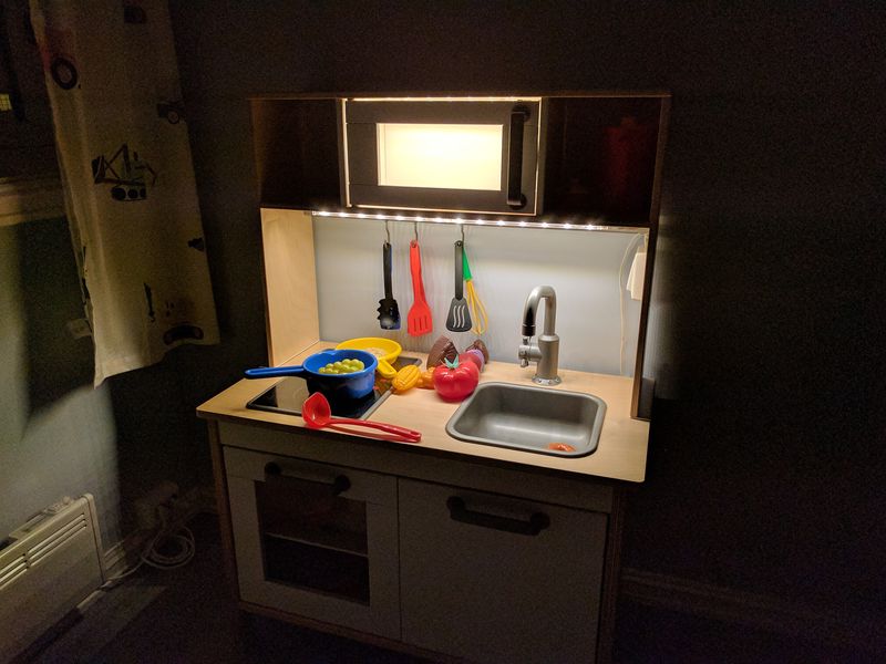 My twin's IKEA kitchen, with LEDs