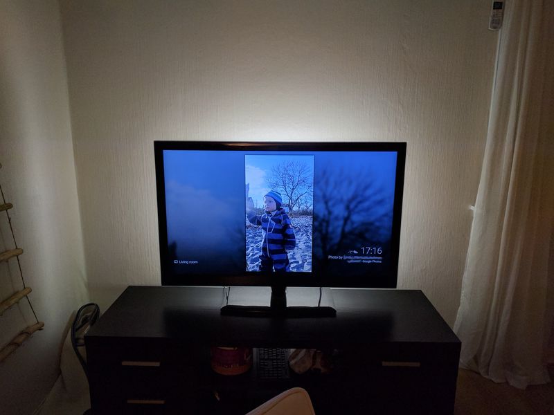TV turned on, with bias lighting