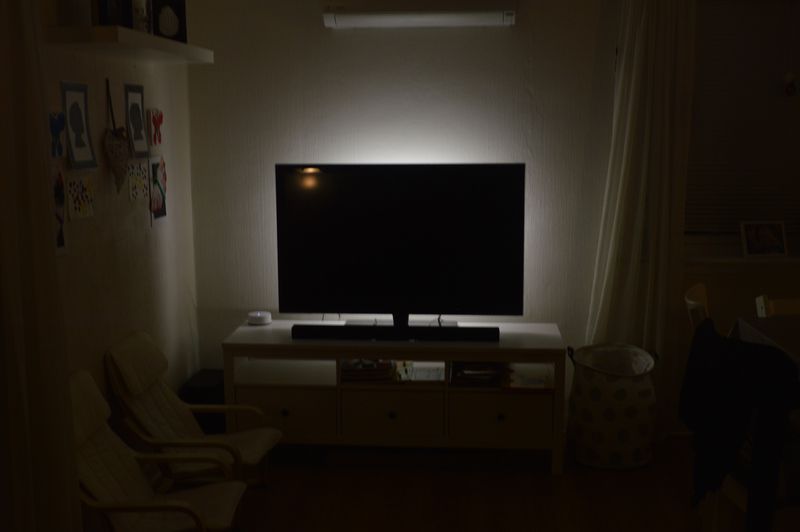 TV in dark room, with bias lighting