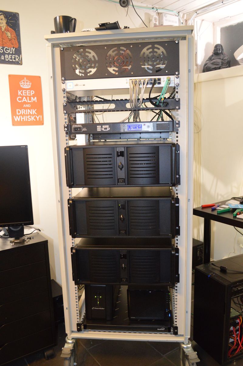 Computer rack with three servers