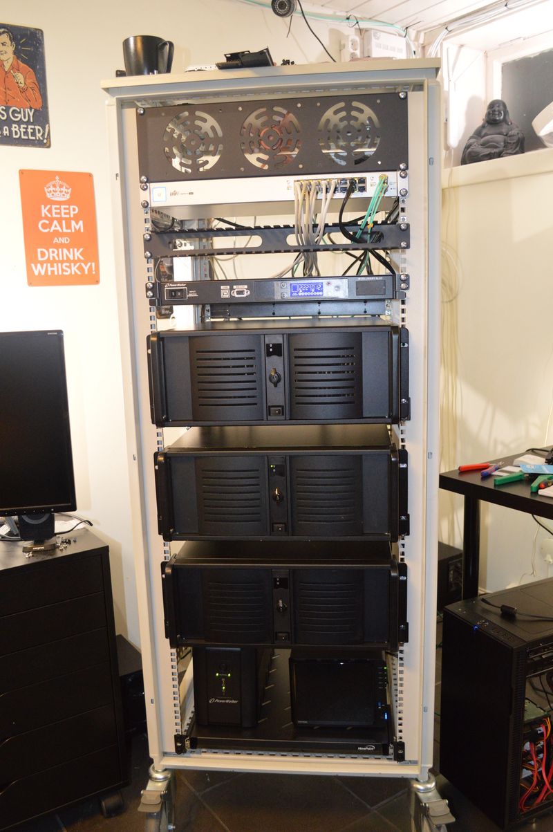 Computer rack with three servers
