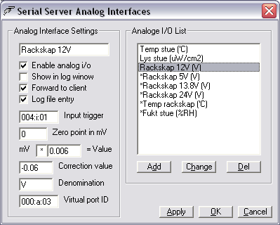 Serial server analog sensor configuration