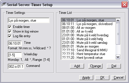 Serial server timer configuration