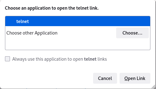 Telnet link in Firefox