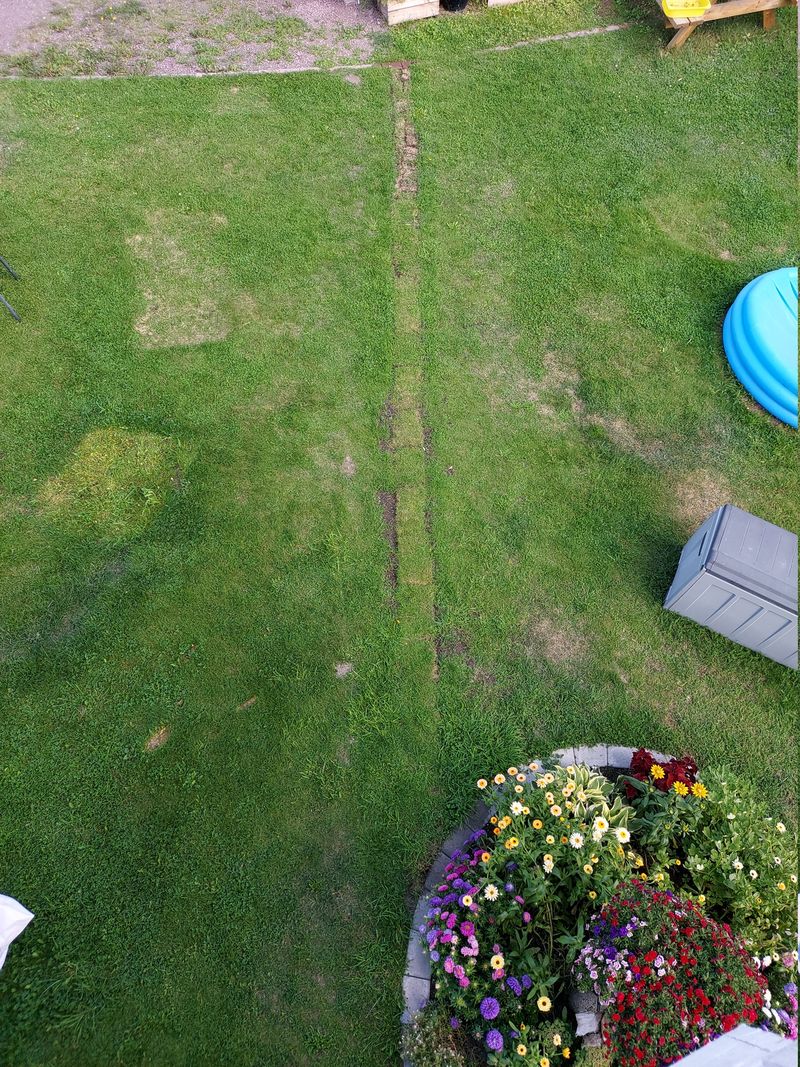 Bird's eye with of trench across lawn