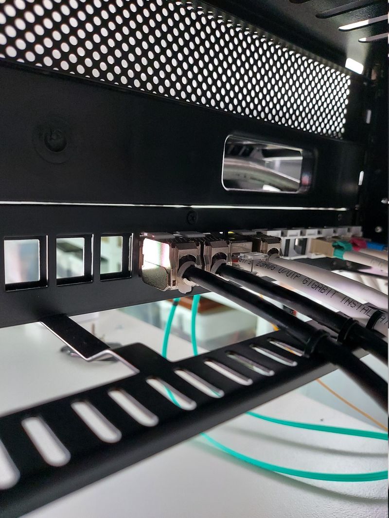 Keystone jack mounted in patch panel