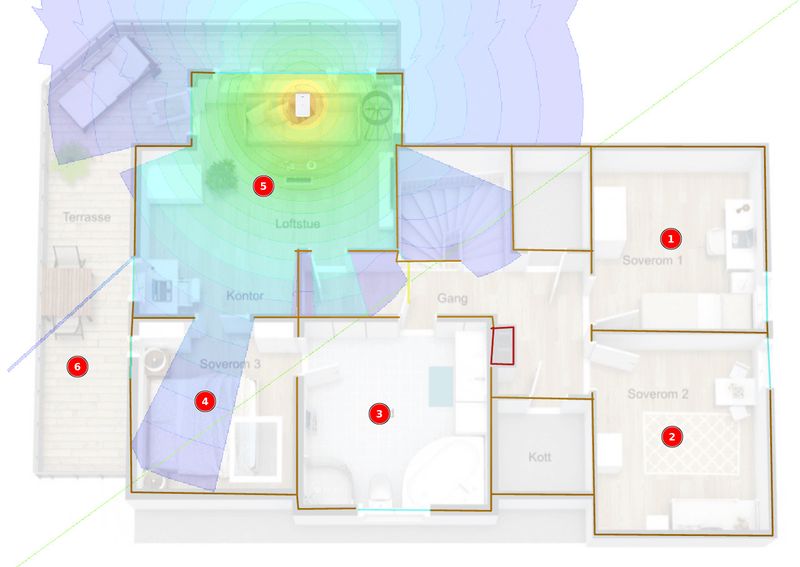 2nd floor floorplan, showing 5 GHz coverage