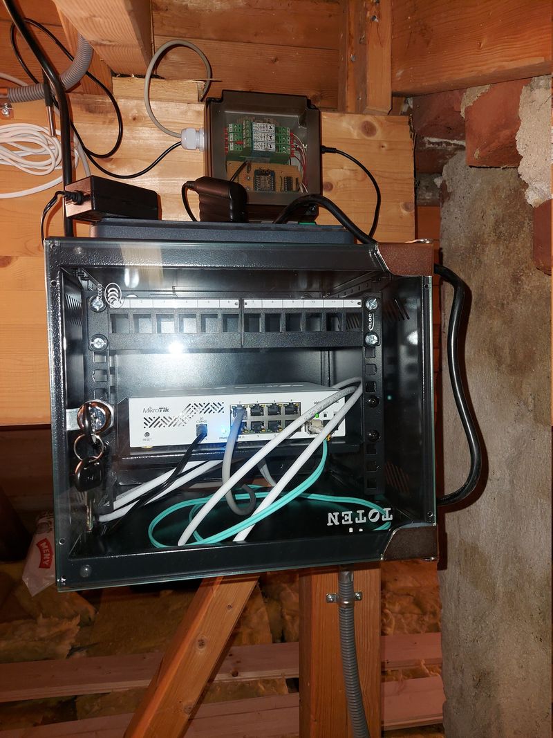 Relay controller installed in the attic, above network cabinet