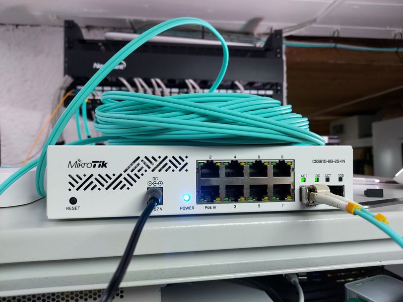 Fiber — on top of MikroTik CSS610-8G-2S+IN switch
