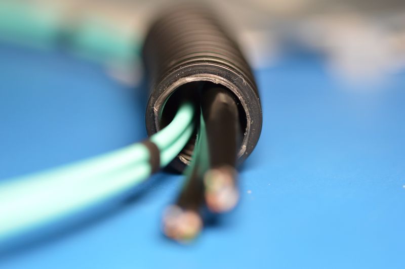 Two CAT6 and fiber in 20 mm flexible conduit