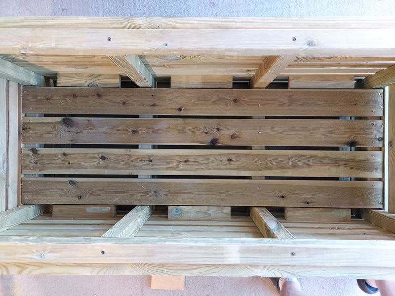 Floor boards inside planter box