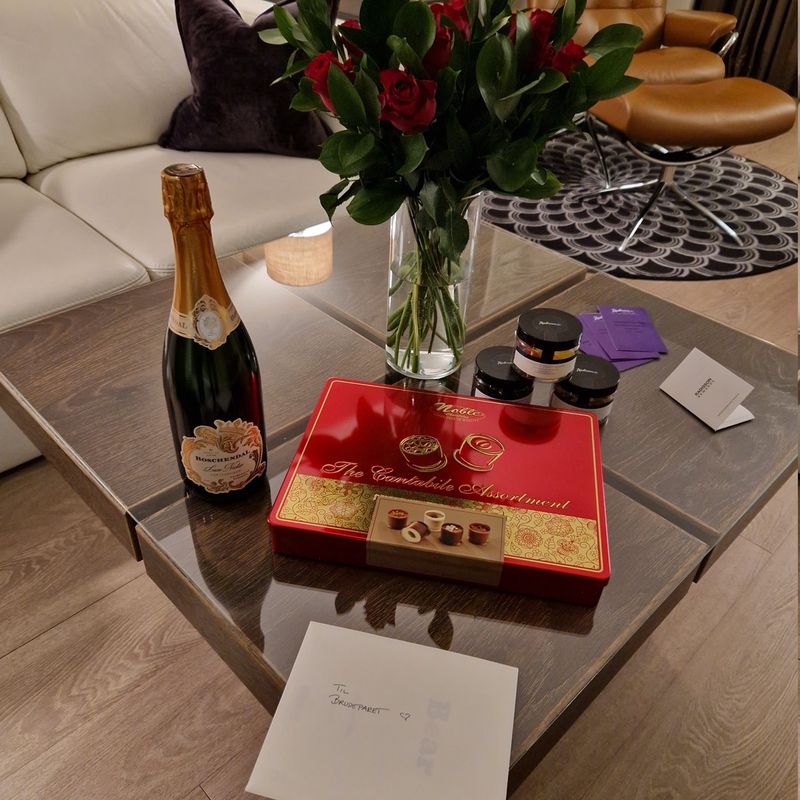 Sparkling wine and chocolate — waiting in the hotel suite