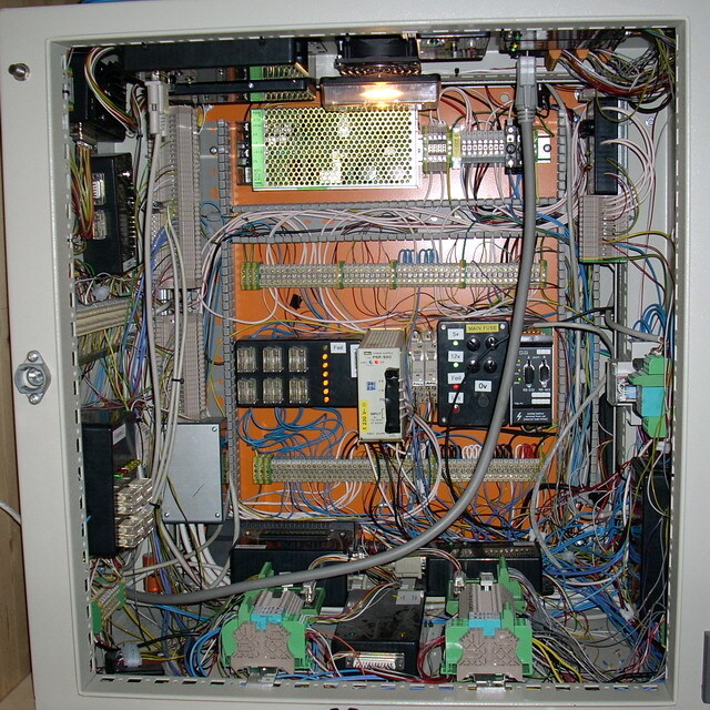 Lots of cables, wires, etc, inside a rack box